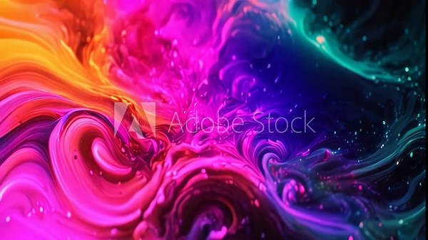 Video animation footage of vibrant mix of colors swirling together, creating an abstract and visually striking pattern. The colors include shades of pink, purple, blue, and orange