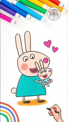 Peppa Pig Rebecca Rabbit Drawing | Draw Rebecca Rabbit with Robie 🌈🐽 #peppapig #short #love #baby