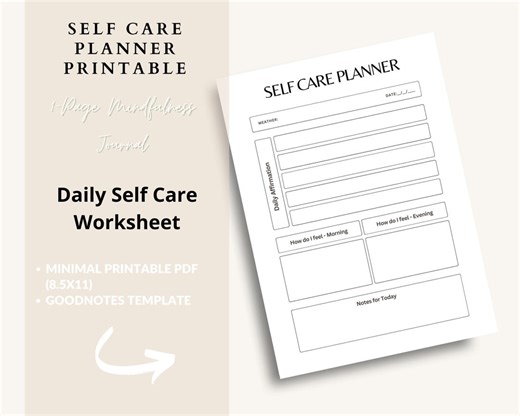 Daily Self Care Planner | Mindfulness Worksheet, Emotional Check-in (PDF Printable, 8.5x11) - Etsy