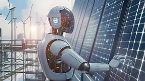 Robot with Artificial Intelligence Operating Solar Panels