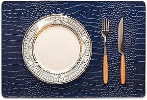 Set of 6 Faux Leather Placemats, PU Table Mats, Waterproof, Stain Resistant, Heat Resistant, Easy to Clean for Kitchen Dining Table,Conference Table