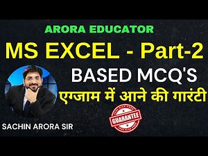 MS Excel MCQ's (Part-2) Video Lecture | Computer Awareness and Proficiency - SSC CGL