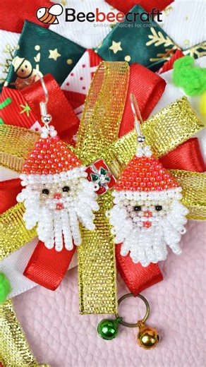 Christmas Santa Claus Earring Handmade - Beebeecraft Sharing #santa #earringmaking #beadedjewelry
