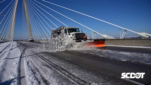 Pictures show rare sight of snow being cleared off Ravenel Bridge in Charleston