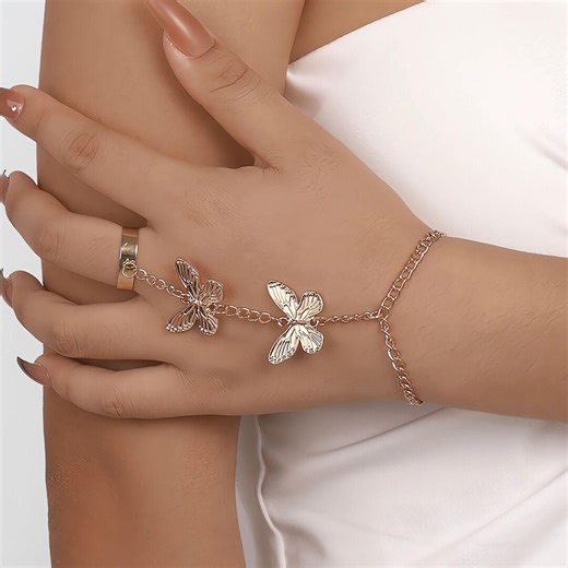 Butterfly Bracelet, Punk Double Butterfly Ring Bracelet, Women's Jewelry, Bohemian Style and Glamorous Wedding Accessories - Etsy