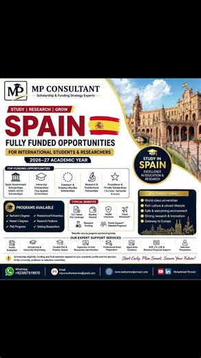 🇪🇸 Want to Study or Conduct Research in Spain with Full Funding for 2026–27?