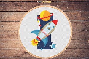 Monogram Letter I Cross Stitch Modern Pattern, Personalize Name Cross Stitch,space Rocket , Pdf Pattern Instant Download - Etsy