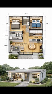 Beautiful flat roof 2 bedroom house | Modern House plans and costs