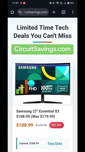 39% OFF Samsung 27" Curved Monitor! 🖥️ Only $108.99. Search "CircuitSavings.com"