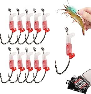 Luminous Live Shrimp Hooks High Carbon Steel Barbed Fishing Hooks for Lively Bait, 2.0+3.0 Mixed Night Fishing Hooks for Freshwater & Saltwater Fishing, Ideal for Bass
