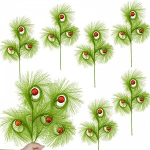Christmas Artificial Reed 8 Piece, Christmas Feather Garland, Green Faux Feather Garland with Glittering Red Balls for Christmas Tree Decorations, Mantel, Party, Gift Decor - Walmart.com