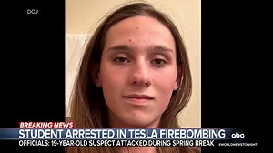 420K views · 10K reactions | Federal authorities arrested a 19-year-old college student for allegedly firebombing a Tesla dealership in Kansas City, Missouri, while home on spring break. Trevor Ault has details. https://abcnews.link/AVmtPCZ | ABC World News Tonight with David Muir | Facebook