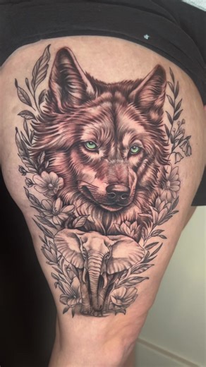 Wolf and Elephant Tattoo Artwork by Brandon