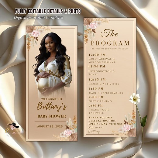 Editable Baby Shower Program Template Boho Neutral Baby Shower Itinerary Card Printable Floral Garden Order of Events Wildflower Party Decor - Etsy