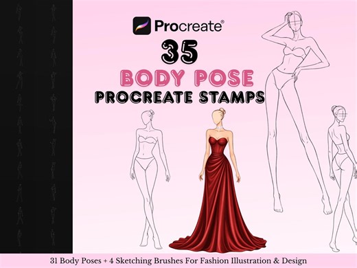 Fashion Body Pose Procreate Stamps | 31 Figure Poses   4 Sketching Brushes for Fashion Illustration - Etsy