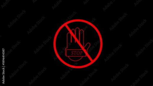 Red stop hand sign animation with STOP text on green screen background, warning prohibition alert symbol, safety caution motion graphic.