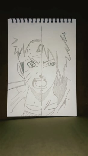 how to draw half Naruto and half Sasuke