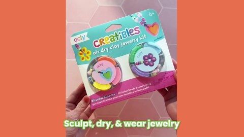 Ooly Creatibles Air Dry Clay Jewelry Kit for Kids, DIY Art Jewelry Making Kit with 6 Clay Colors, Beads, Shaping Tool, and Elastic Yarn, Non-Toxic Gifts for Kids Ages 6 and Up