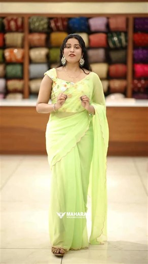 House of Sarees by Maharani Wedding Collections | Bollywood style georgette saree for farewell parties. Green shade with scallop threadwork, easy to style and budget friendly at ₹1400/-.... | Instagram