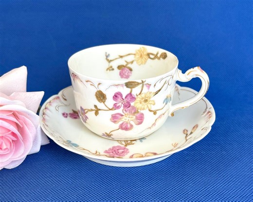 Haviland Limoges Porcelain Tea Cup and Saucer, Hand-painted Flowers, 19th Century - Etsy