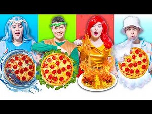 Fire, Water, Air, and Earth Food Challenge for 24 hours | Four Elements Eating Challenge By Sweedee