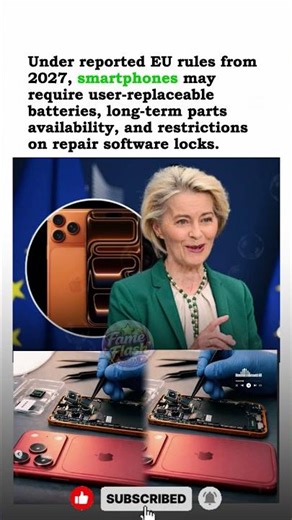 Changes to Smartphone Repair and Battery Design Reported in EU Rules☎️#short