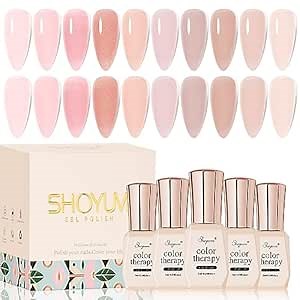 Jelly Pink Gel Nail Polish Set of 10 Colors Nude Gel Polish Kit UV LED Soak Off Nail Polish Gel Home DIY Manicure Nail Art Salon Varnish