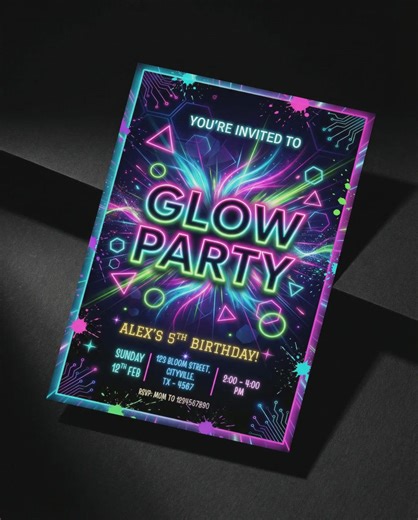 Glow Birthday Party Invitation, Neon, Editable (digital Download) - Etsy