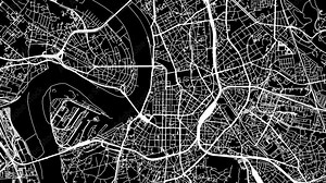 Zoom Out Road Map of Dusseldorf Germany with white roads on a black background