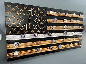 Handmade EMS EMT Coin Display: Rustic American Flag, Star of Life - Etsy