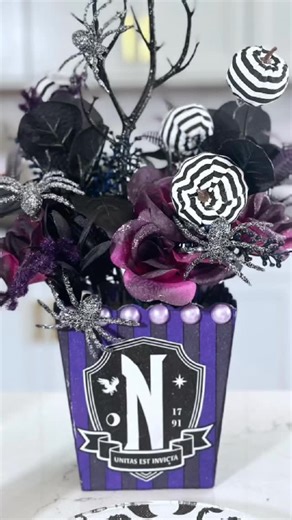 1.4K views · 69 reactions | DIY Dollar Tree Wednesday Addams Party Centerpiece! Craft this with Mod Podge, dollar tree craft supplies and paper napkins. Easy napkin decoupage Halloween decor! #crafts #tutorial #dollartreediy #wednesdayaddams | Handmade Happy Hour with Cathie Filian | Facebook