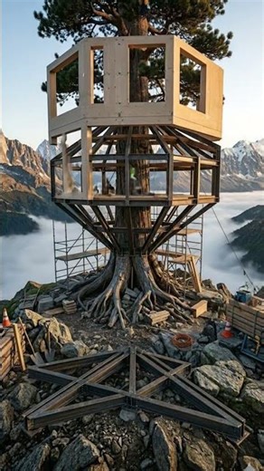 🌲Part 11 | Building a Luxury Tree House in a Snowstorm 🛠️✨