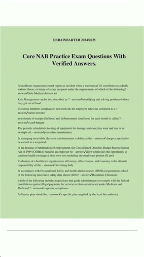 Core NAB Practice Exam Questions With Verified Answers3