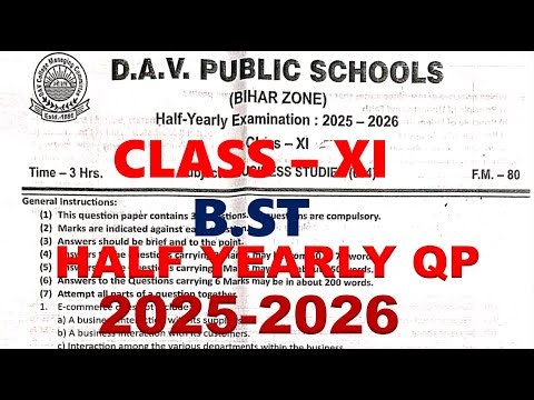 DAV CLASS 11 BUSINESS STUDIES HALF YEARLY QUESTION PAPER | PREVIOUS YEAR QUESTION PAPER