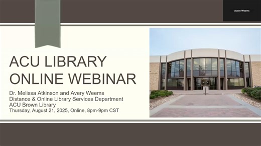 ACU Library Online Webinar - August 2025