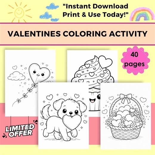 Valentines Coloring Pages for Kids, Valentines Activity for Toddlers, Printable Valentines PDF, Heart Coloring Sheets for Classroom & School - Etsy