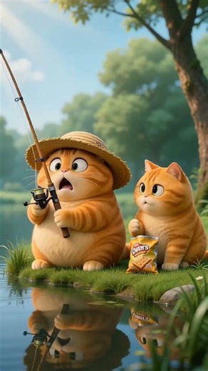 Chubby Cat Was Just Fishing… Then THIS Happened! Wait for It… 😂🐱🎣#cats #funnycats #shorts #animation