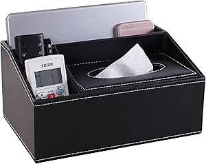 Tissue Box with Multiple Compartments, Multifunction Rectangular PU Leather Tissue Box for Facial Tissue Napkins Remote Control Phone and Tablet Storage