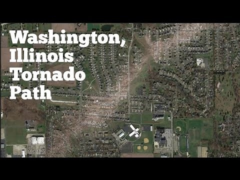 Washington, Illinois Tornado Path and Destruction as seen on Google Earth.