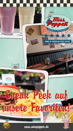 🍔✨ Sneak Peek auf unsere Favoriten! ✨🥤 Saftige Burger, cremige Milchshakes und pures American Diner Feeling – das gibt’s nur bei Miss PeppeR 🇺🇸 Ein Ort zum Genießen, Teilen und Wohlfühlen! #MissPeppeR #AmericanFood #FoodLovers #AmericanDiner #BurgerLove #MilchshakeTime | Miss Pepper American Restaurant