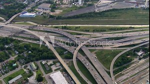 High orbit above freeway interchanges in Houston. Shot in 2007.