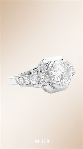 MILLER - Paris on Instagram: "True Art Deco is all about balance, not excess. This 1930s platinum ring features a 1.98-carat old-cut diamond, framed by a precise cascade of smaller half-cut and antique-cut diamonds. The geometry is crisp, architectural, and unmistakably Art Deco. Estimated J/SI3, the centre stone offers a soft, period-appropriate glow — chosen for character rather than perfection. A timeless piece for those who value design history. DM for price, additional images & shipping det