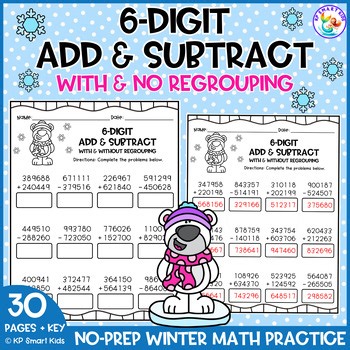 Polar Bear 6 Digit Mixed Add & Subtract With & Without Regrouping Winter Math