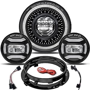 HWSTAR 2024 New 1000% Bright 7 inch LED Headlight Motorcycle DOT Kit Compatible with Harley Davidson Road King Fat boy Heritage Softail Tri Electra Glide etc w/Start-up Gradient Welcome Halo DRL