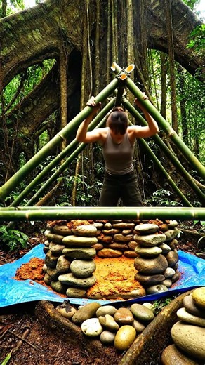 The Secret Base Angle Building a secret tiny home under a giant tree 🌳🏠 Just me, my tools, and th