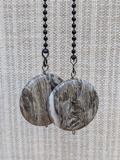 Silver Leaf Maple Jasper Ceiling Fan Pulls: Taupe & Black Coin Shaped Pull Chains - Etsy