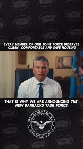 Secretary of War Pete Hegseth on Instagram: "Every member of our Joint Force deserves clean, comfortable and safe housing. That is why we are announcing the new Barracks Task Force, which is charged with developing a Department-wide barracks investment plan."