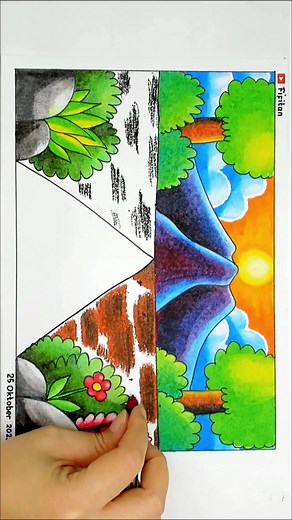 Menggambar Pemandangan dengan Oil Pastel 12 Warna