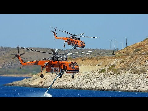 Helicopters in Action: Battling the Fire in Attica | 4K