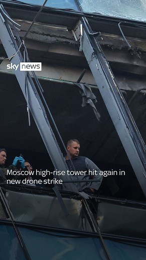 The Russian military says it has shot down drones targeting Moscow, but one, sent out of control by anti-aircraft activity, struck the same high-rise tower that was hit earlier in the week. Videos circulating online showed several square meters of the building’s glass facade high above the ground destroyed by the impact of the attack. 🔗 Tap the link bio for the latest #Russia #Moscow #Attack #War #Ukraine | Sky News
